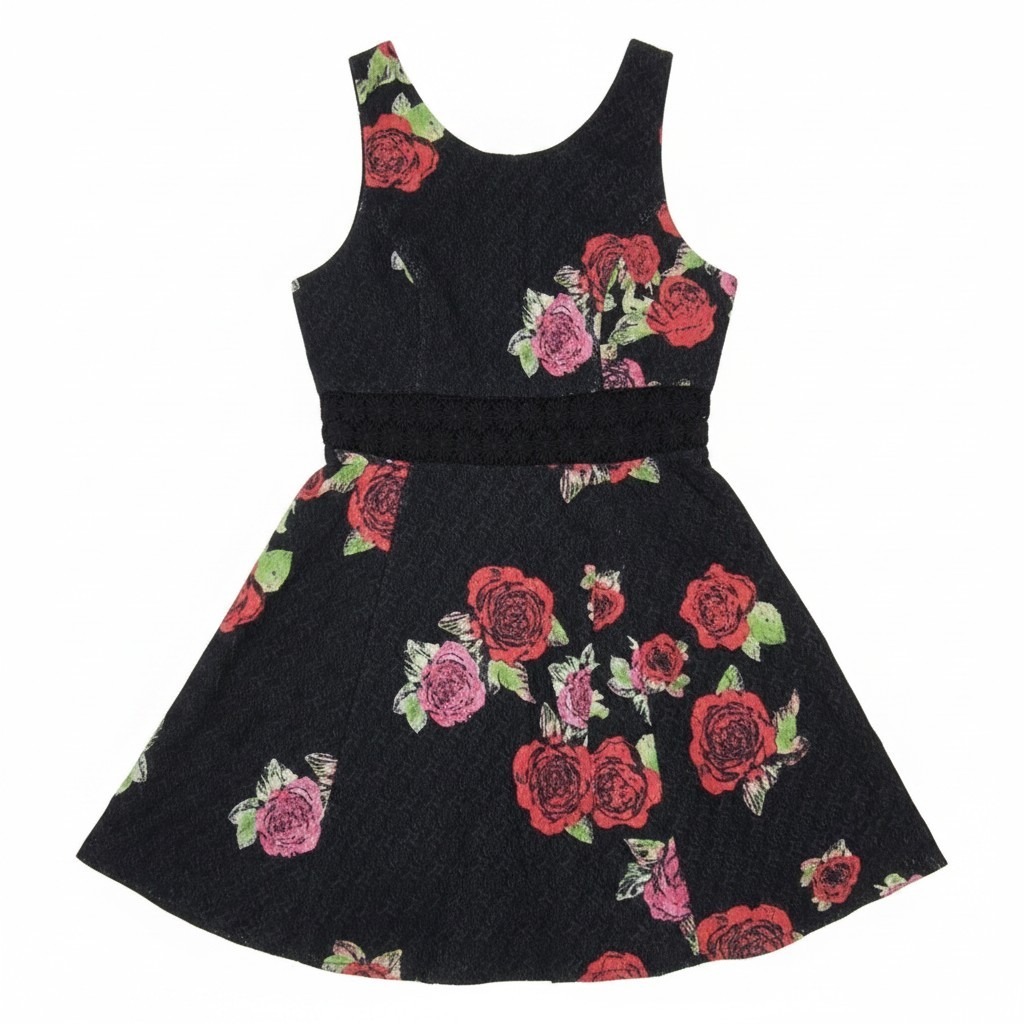 Free People Black Floral Fit Flare Mini Dress Women's Small Sleeveless Roses